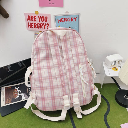 EST Plaid Transparent PVC Kawaii Contrast Color Girls College Leisure Kawaii Backpack Large Nylon School Backpack For Women Bags