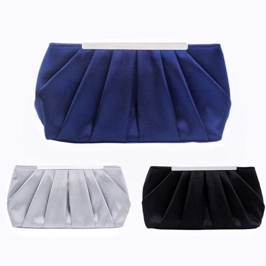 Solid Silk Satin Evening Bag Women Elegant Ruched Clutch Bags Wedding Bride Elegant Clutches Soft Surface Fashion Party Purse