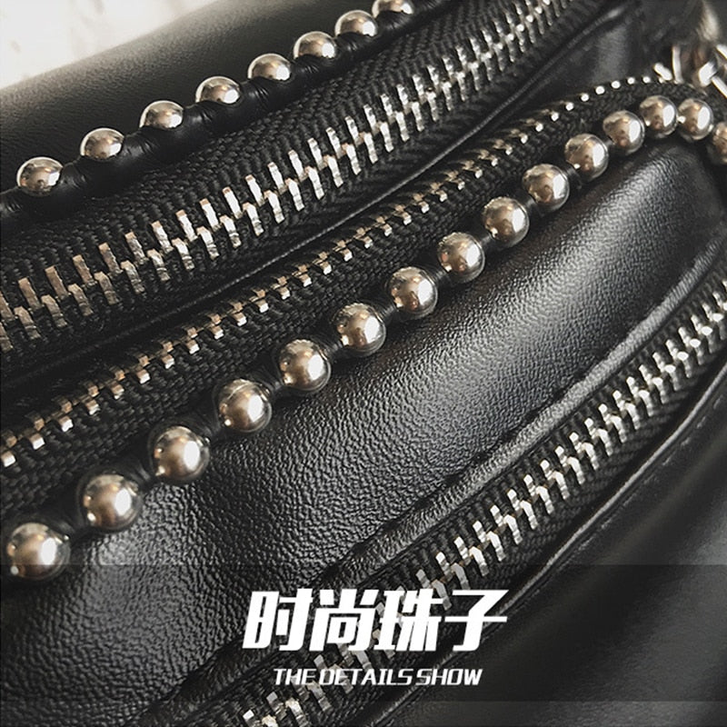 PU Leather Women Luxury Designer Handbags Shopper Bag New Fashion Hong Kong Style Personality Beads Waist Bag Crossbody Bag