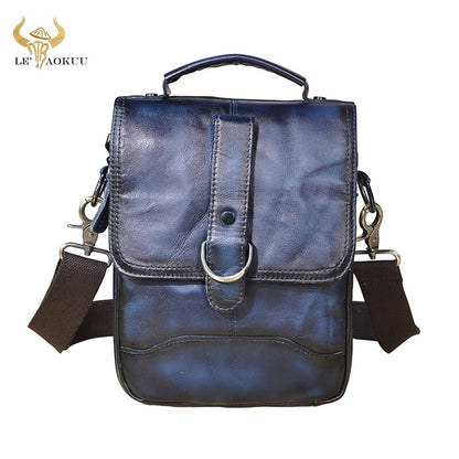 Original Leather Male Fashion Casual Tote Messenger bag Design Satchel Crossbody One Shoulder bag 8&quot; Tablets Pouch For Men 143-d