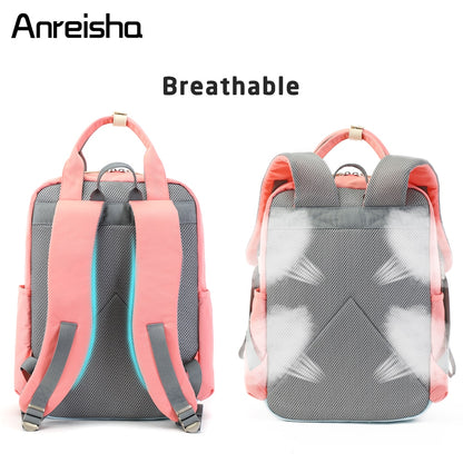 Anreisha women school backpack girls waterproof laptop backpack canvas Pink Patchwork school backpacks bags for teenage girls