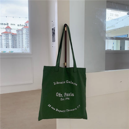 Women Canvas Shoulder Bag Paris Letters Print Shopping Bag Eco Cotton Linen Shopper Bags Cloth Fabric Handbag Tote For Girls