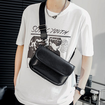 LEBSGE New Men Small Crossbody Square Bag Pu Leather Black Color Street Style Small Shoulder Bag Mobile Phone Bag Diagonal Bag