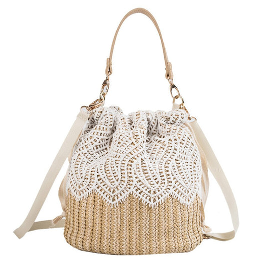 Summer Lace Woven Shoulder Fashion Bucket Women&#39;S Bag