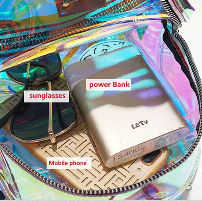 Transparent See Through Women Girls Backpack  PVC Female Laser Jelly Satchel Multi-use Mini Backpack Small School Bag /BY