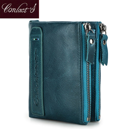 Contact&#39;s Genuine Leather Wallet Women Coin Pocket Double Zipper Card Holder Money Bags Fashion Ladies Small Purses Mini Wallet