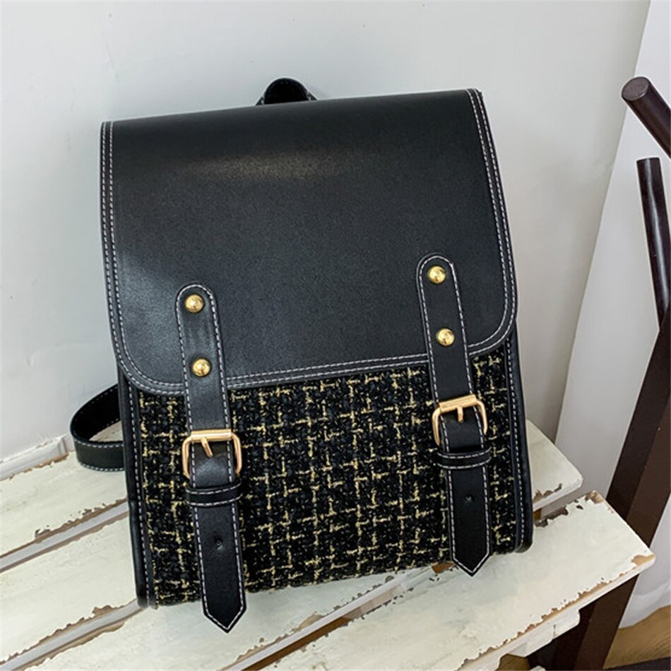 Korean Style Women's Backpack Fashion INS 3 Layers Houndstooth Back Pack Bags for Girls Luxury Lattice Female Shoulder Bag