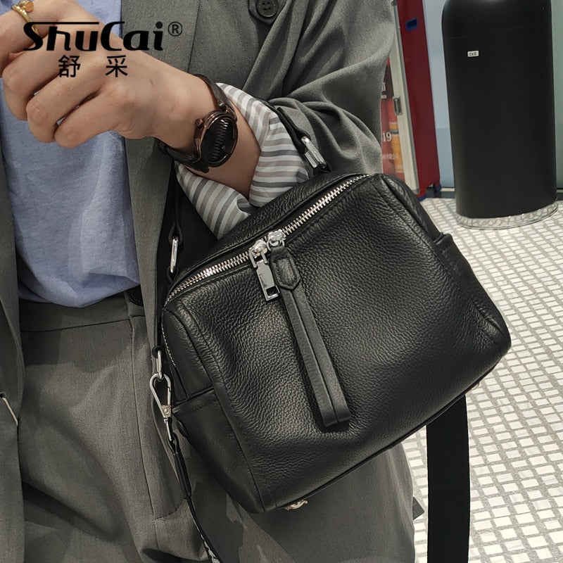 Soft Genuine Leather Handbag Elegant Fashion Tassel Female Small Shoulder Bag Large Capacity Simple Casual Women Crossbody Bag