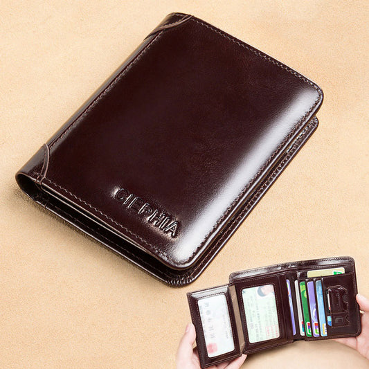 Ciephia Classic Style Genuine Leather Rfid Wallets for Men Thin Short Multi Function Tri Fold Card Holder Male Purse Money Clip