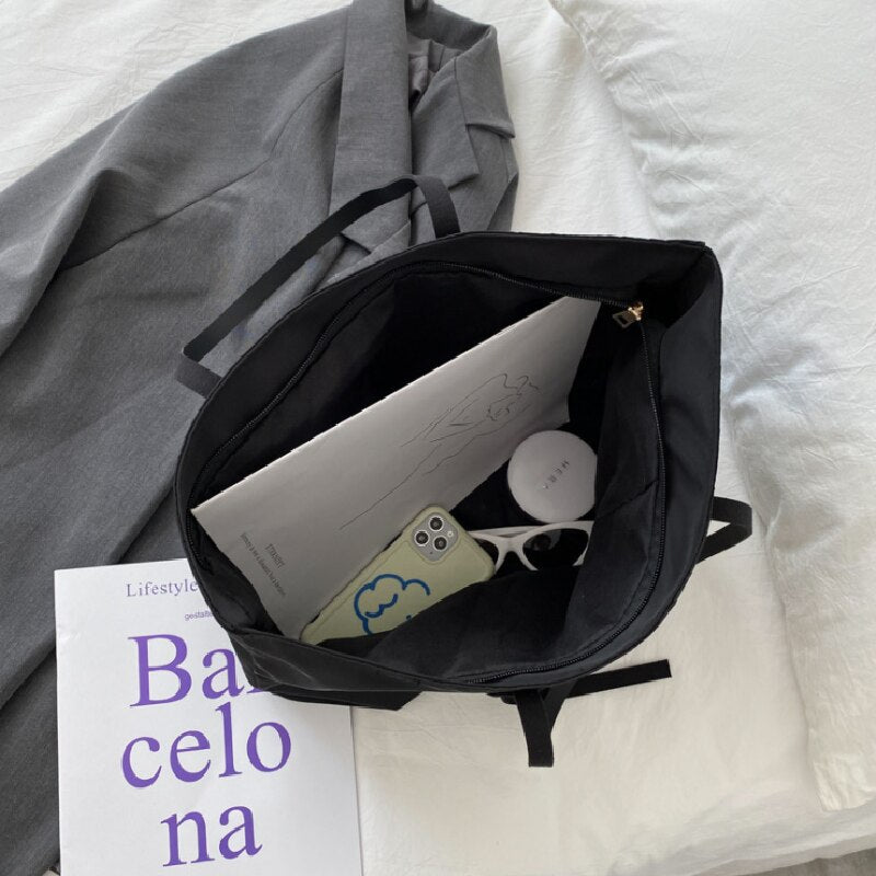 Female Tote Bag Ladies Large Capacity Oxford Bags Shoulder Handbag Waterproof Solid Color Folding Shopping Bags Сумка Женская