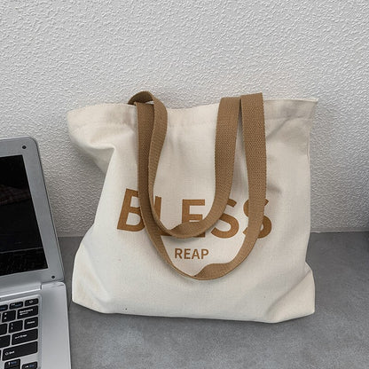 Women Student Canvas Shoulder Shopper Bag Large &quot;Bless&quot; Letter Cotton Cloth Ladies Handbag Eco Reusable Shopping Bag