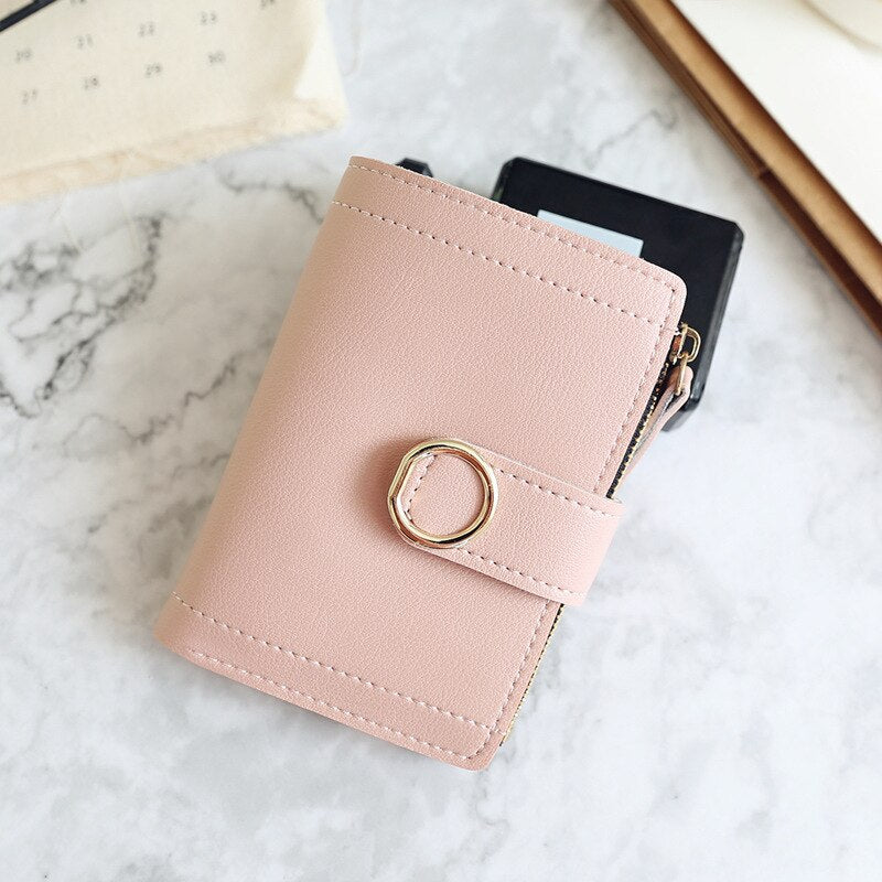 Women Wallet Small Fashion Pu Leather Wallet Zipper Buckle Ladies Ring Card Bag Money Clip Wallet