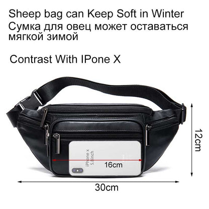 MVA Men&#39;s Waist Bag Belt Waist Packs Sheep genuine Leather Waist Bag For men/women Fanny Pack Belt Bum/Hip men&#39;s belt bags  8879