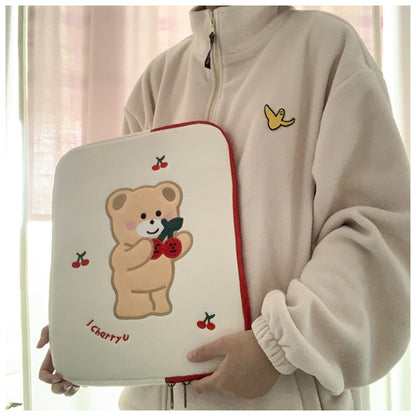 12.9 inch tablet case laptop bag cute cartoon cherry bear embroidery laptop bag for ipad pro 9.7 10.5 11 13  inch Ipad liner bag