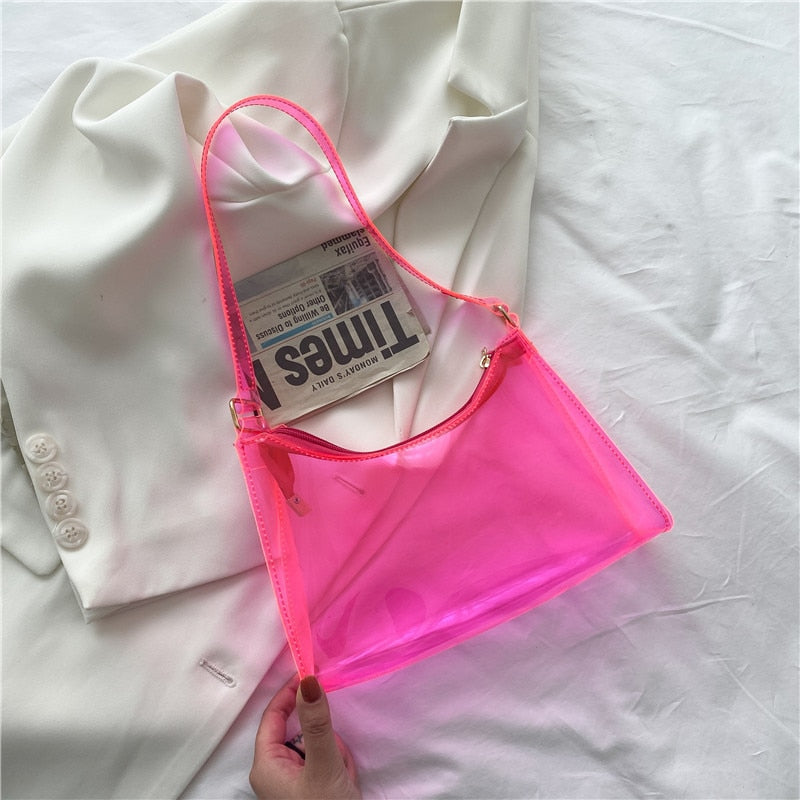 Summer Women&#39;s Transparent Jelly Bag Female Hobos Beach Shoulder Bags Candy Color Ladies Underarm Bag Hot Girls Purse Handbags