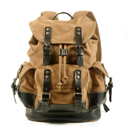 Men&#39;s outdoor shoulder casual student bag large capacity travel backpack canvas leather climbing bag