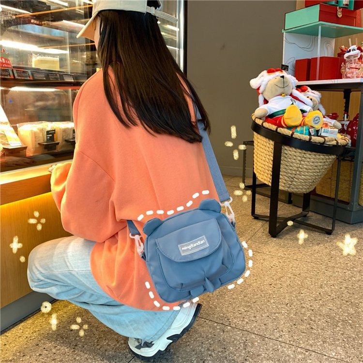 Japanese Cute Bear Ears Shaped Bag Women Small Crossbody Bags Nylon Bag Student Shoulder Bag New Flap Bolsa Feminina Bag Women