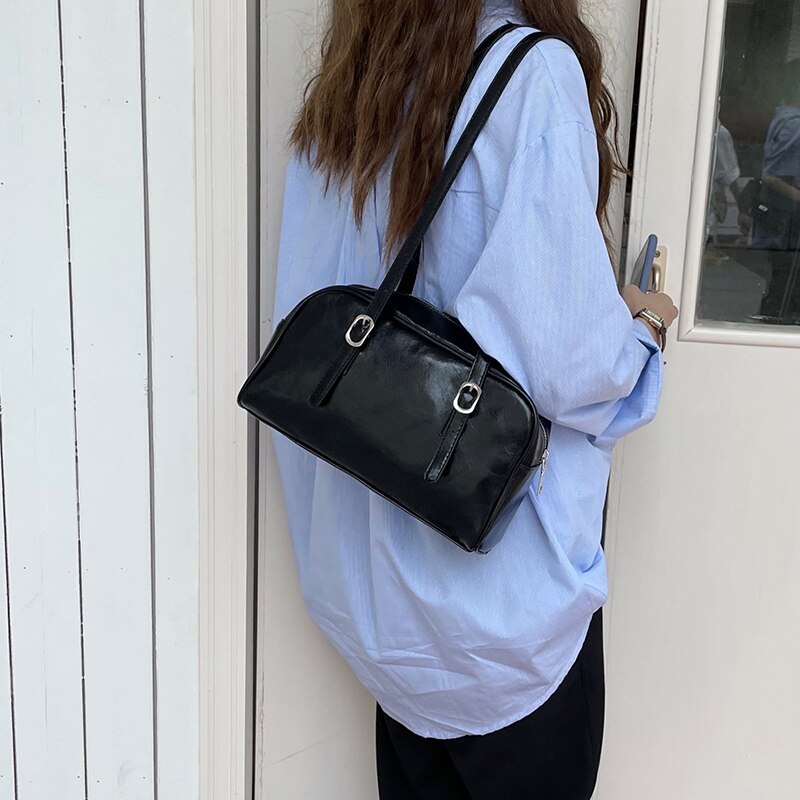 Brand PU Leather Shoulder Bags Black Women Bag Fashion Female Designer handbags Large Capacity Solid Ladies Daily Casual Tote