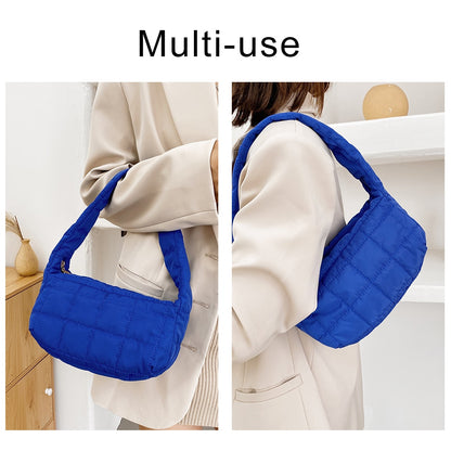 Fashion Space Pad Cotton Women Shoulder Baguette Shape Bag Female Shopper Lady Winter Nylon Padded Winter Quilted Bag Handbag