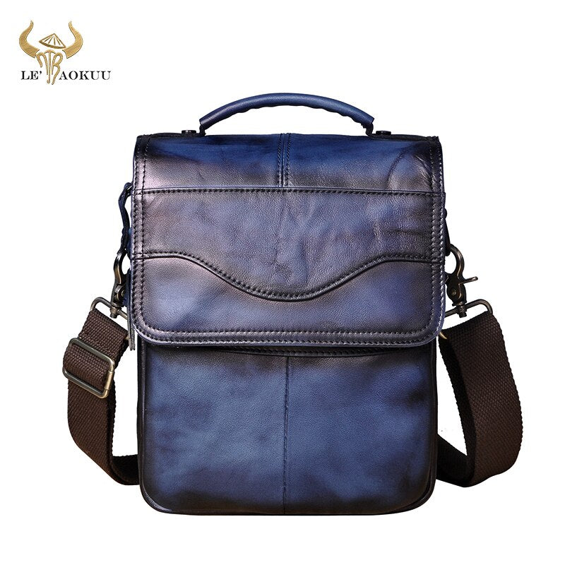 Quality Original Leather Male Casual Shoulder Messenger bag Cowhide Fashion Cross-body Bag 8&quot; Pad Tote Mochila Satchel bag 144-r