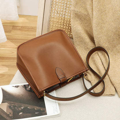 Women&#39;s Bags Cowhide Bucket Female Fashion Designer Crossbody Large Capacity Shoulder Handbags High Quality Leather Tote Purses