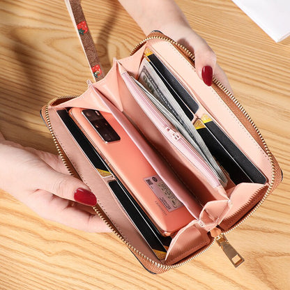 Strawberry Print Wrist Wallets Zipper Coin Long Purse Handbag Women Clutch PU Leather Moneybag Billfold Phone Card Holder Wallet