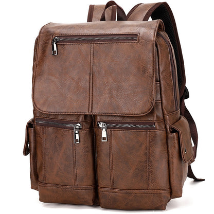 Vintage PU Leather Teenage Backpacks Retro Fashion Schoolbag Man Multifunctional Backpack Men Zipper Designer Large Capacity Bag