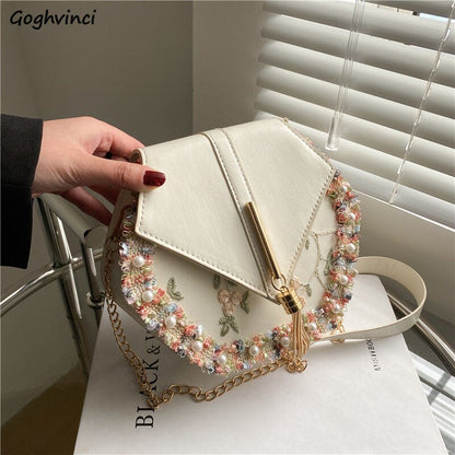 Women Shoulder Bags Embroidery Tassel Cross Body Chinese Style Fashion Retro Chain Bag Womens Elegant Sweet Ins Messenger Chic