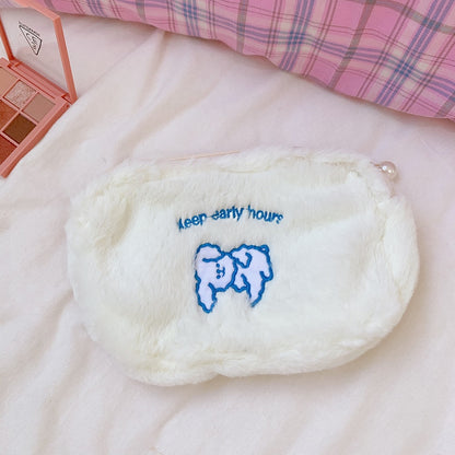 New Korea Fashion Women Pearl Cosmetic Bag  Japanese Cute Ins Bear Dog Pencil Makeup Storage Organizer Bag Pouch For Girls Bag