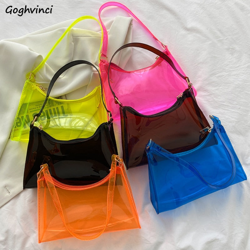 Fashion Transparent Shoulder Bags Women Underarm Handbags Chic Versatile PVC Candy Colors Lightweight High Street Casual Plastic