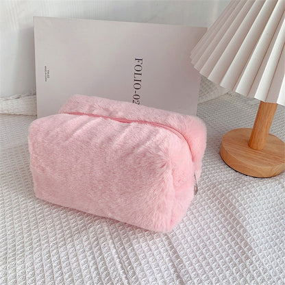 Solid Color Makeup Bags Women Soft Plush Cosmetic Make Up Brushes Storage Case Travel Toiletry Organizer Handbag Girls Gift