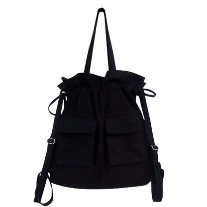 Backpacks Women Solid Drawstring Multi-pockets Fashion Hip-hop High Street Unisex Couples Large Capacity All-match Book Bag New