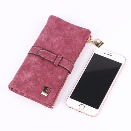 Geestock Women Long Wallets Coin Purse PU Matte Two Fold Wallets Zipper Mobile Phone Design Card Holder Ladies Clutches Wallet