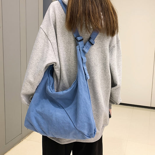 HOCODO  Fashion Solid Color Women Bag Canvas Schoolbag For Teenage Girl Travel Shoulder Bag Casual Crossbody Bag Student Bookbag
