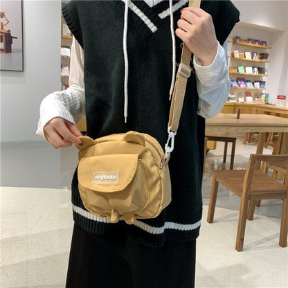 Japanese Cute Bear Ears Shaped Bag Women Small Crossbody Bags Nylon Bag Student Shoulder Bag New Flap Bolsa Feminina Bag Women