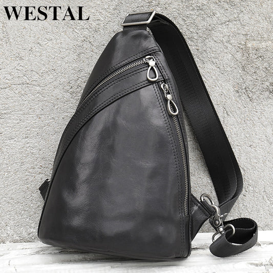 WESTAL Men&#39;s Genuine Leather Sling Bag for Men Shoulder Bag Messenger Bag Men&#39;s Crossbody Bag Male Chest Bag Fashion Design