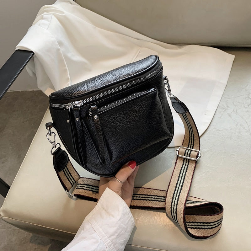 Crossbody Bag Pu Leather Soft Messenger Bags For Ladies Zipper Wide Shoulder Strap Mini Retro Woman Bag Female Bags