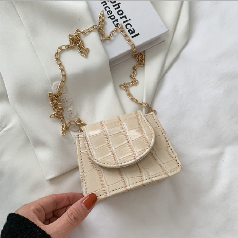 Women Shoulder Handbags Stone Pattern Pu Leather Trend Designer Chain Hasp Bags Coin Purse Mini Single Square Bag Сумка Женская