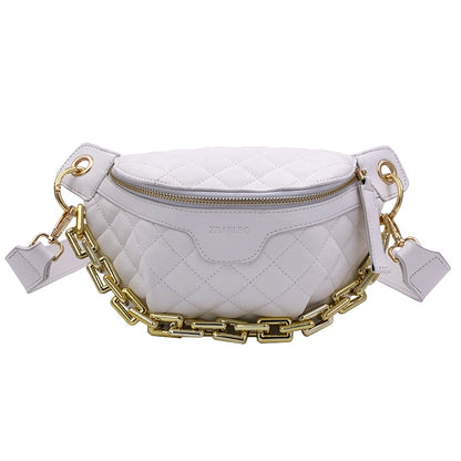 Thick Chain Women&#39;s Fanny Pack Plaid leather Waist Bag Shoulder Crossbody Chest Bags Luxury Designer Handbags Female Belt Bag