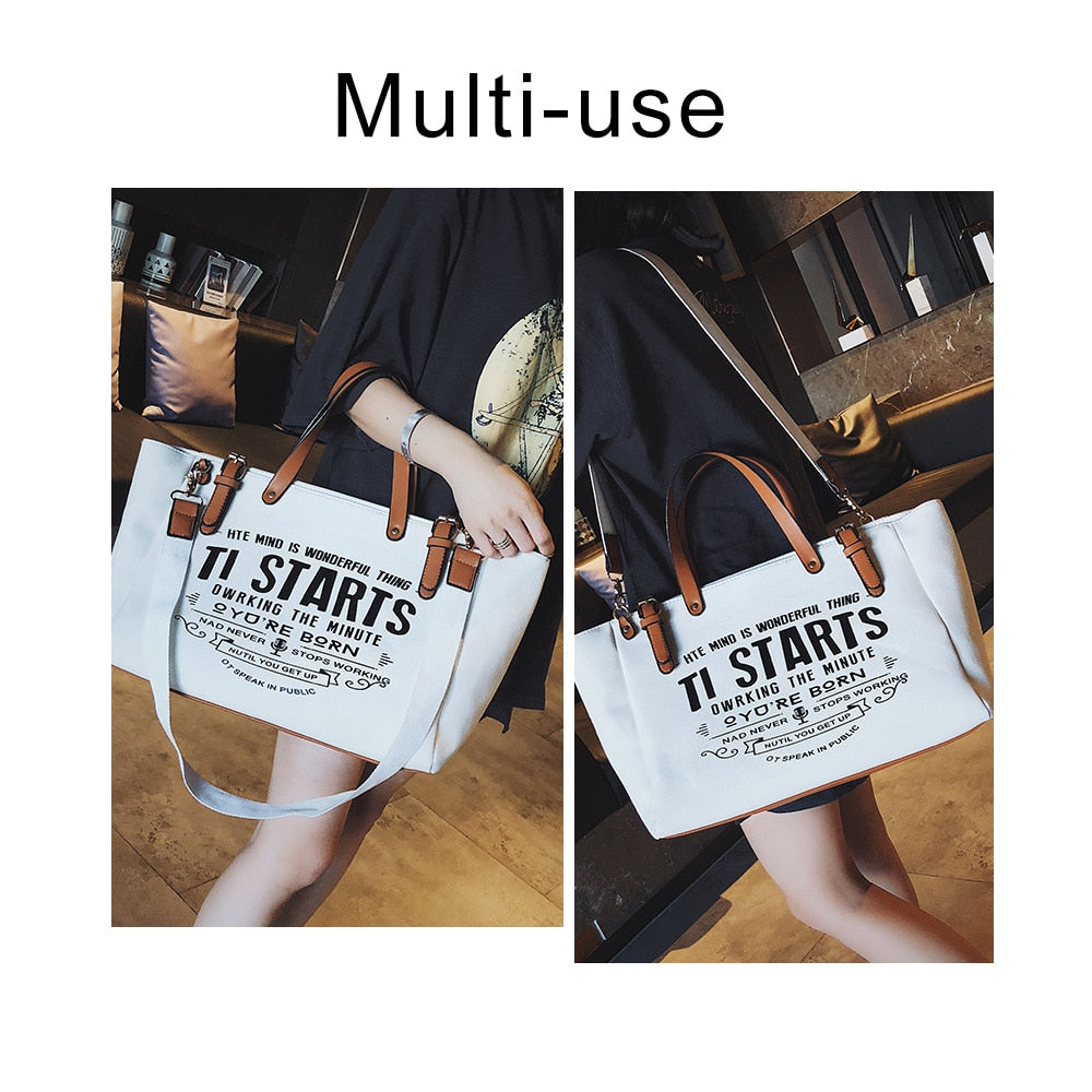 Casual Women Solid Shoulder Bag Fashion Female Canvas Portable Handbags Print Large capacity Travel Laptop Tote Bags for lady
