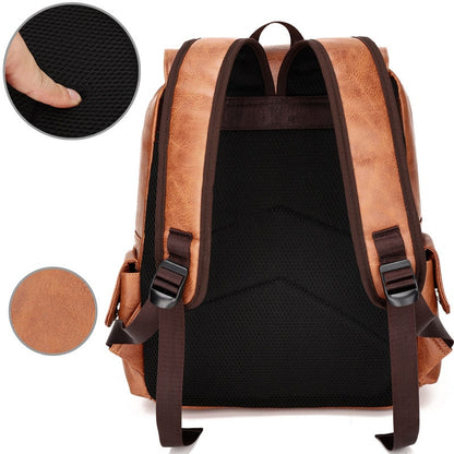 Vintage PU Leather Teenage Backpacks Retro Fashion Schoolbag Man Multifunctional Backpack Men Zipper Designer Large Capacity Bag