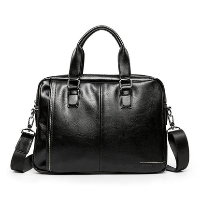 Burminsa Business Men Briefcase 14inch Laptop Bags High Quality PU Leather Office Work Shoulder Bags Black Computer Bags