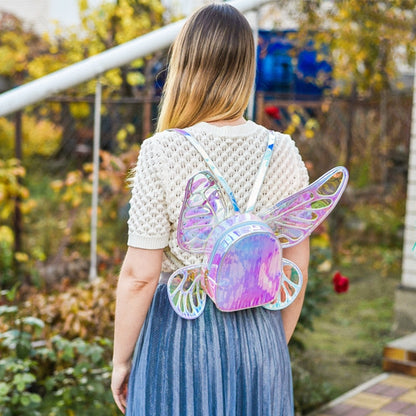 Fashion Women&#39;s Laser Mini Backpack Butterfly Angel Wings Daypack for Girls Travel Casual Daypack School Bag Holographic Leather