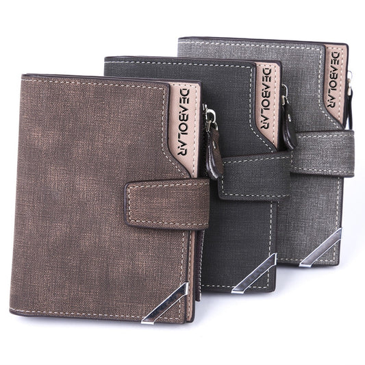 New Men&#39;s Wallet Short Horizontal Wallet Three-Fold Zipper Personalized Business Men&#39;s Multifunction Wallet Coin Clip Wallet