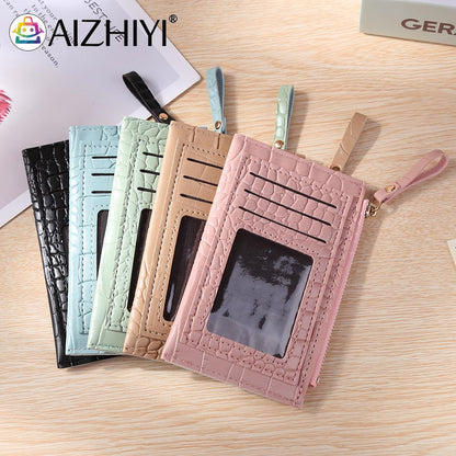 Fashion Women PU Leather Alligator Pattern Bank Shopping ID Card Holder Casual Ladies Contrast Color Wallet Mini Coin Purse