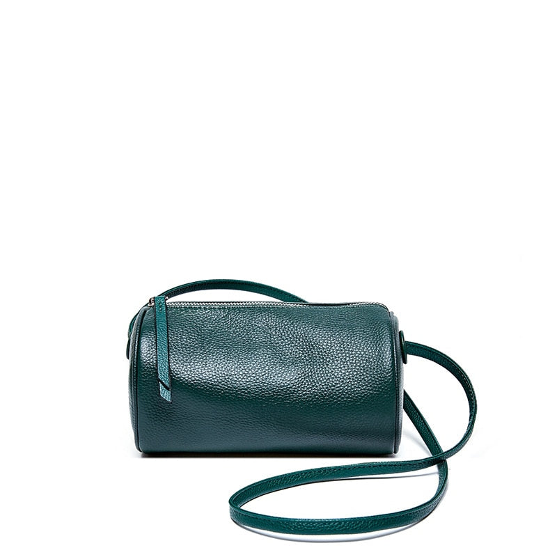 100% Genuine Leather Women Bags Mini Crossbody Bags Round Boston Bag Girls Leather Shoulder Bag Barrel-shaped New Design
