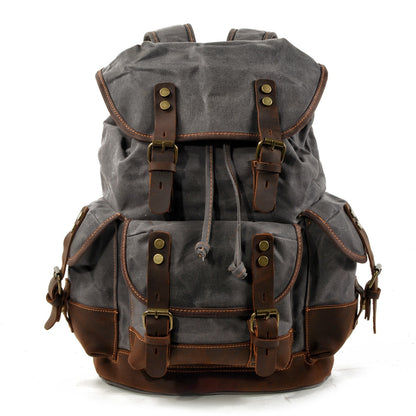 Men&#39;s outdoor shoulder casual student bag large capacity travel backpack canvas leather climbing bag