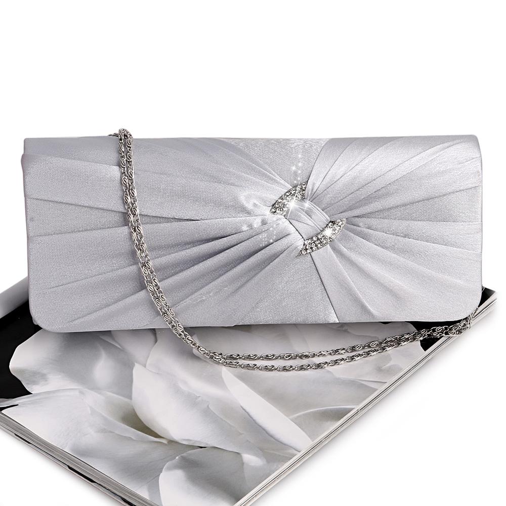 THINKTHENDO Women&#39;s Bridal Shoulder Clutch Bag Bling Rhinestone Chain Evening Handbag Purse