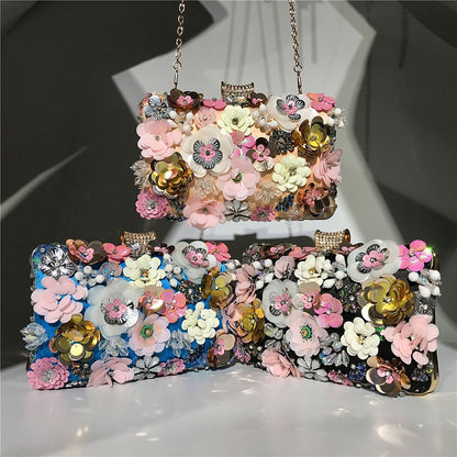 Boutique De FGG Elegant Women Flower Clutch Evening Bags Wedding Purses Bridal Handbags Party Dinner Bag