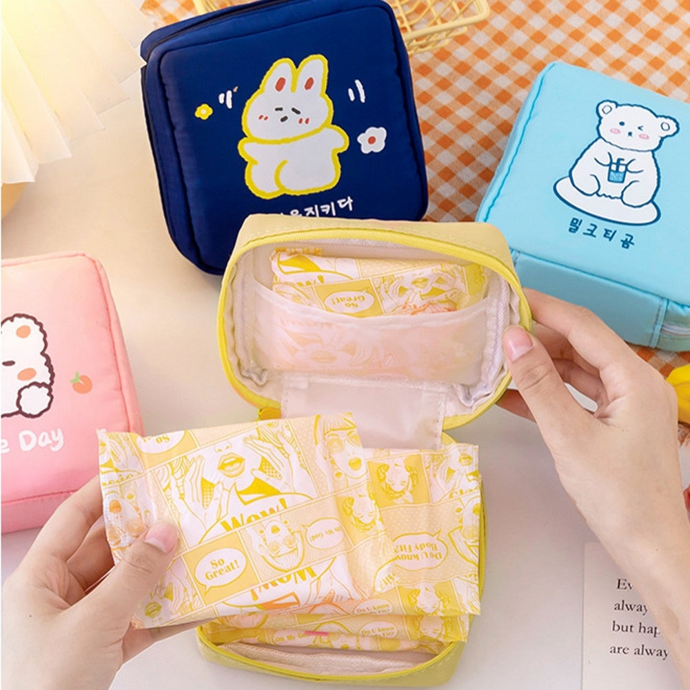 Cartoon Portable Large Capacity Cute Sanitary Napkin Storage Bag Female Student Cosmetic Bag Women